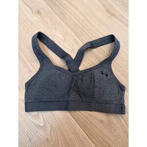Under Armour HeatGear Crossback Mid-Impact Sports Bra - Gray Heather - Size 32A/